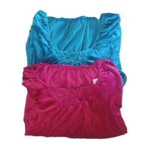 Wildcrest Vintage Square Neck Floral Velour Ultra Long‎ Nightgown Bundle Of 2